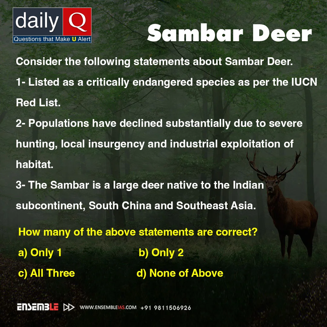 Sambar Deer | MCQ | Correct Answer