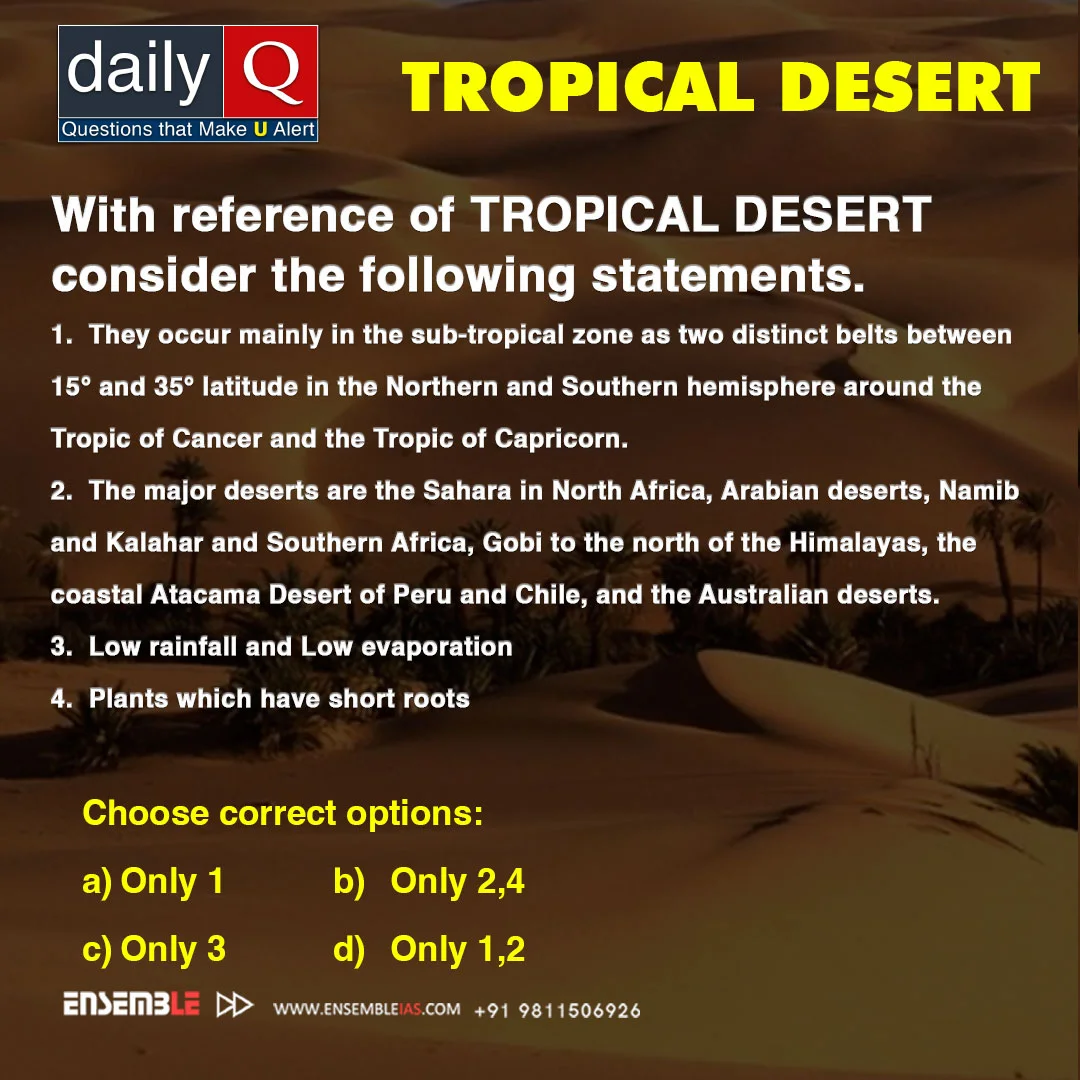 With reference of TROPICAL DESERT consider the following statements | MCQ | Correct Answer